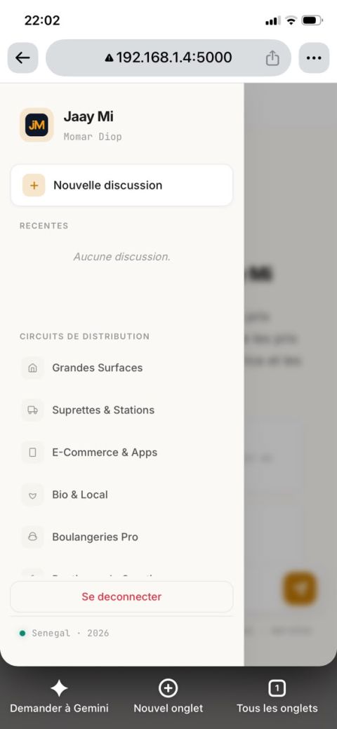 Jaay Mi - Interface mobile responsive